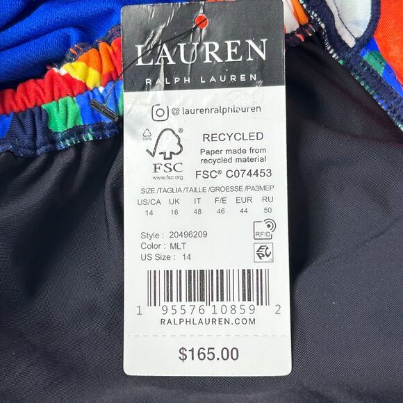 Lauren Ralph Lauren Floral Shirred Plunge One Piece Swimsuit Women’s 14 NWT - Picture 3 of 9